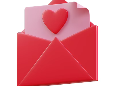 Decorative Ornament Set With Red Envelope Pink Paper And Red Heart 3d model