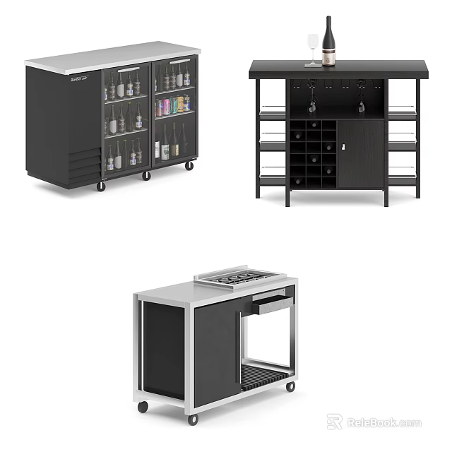 Modern Wine Cabinets With Mobile Design Glass Doors And Storage Shelves 3d model 