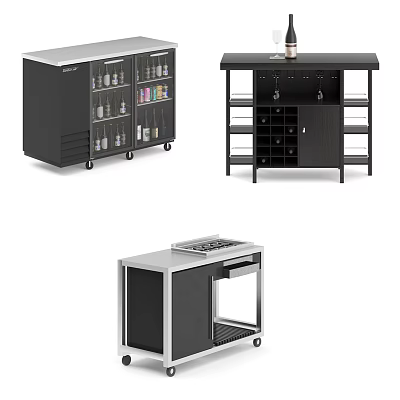 Modern Wine Cabinets With Mobile Design Glass Doors And Storage Shelves 3d model