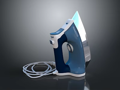 Rowenta Blue And White Electric Iron With Power Cord And Modern Design 3d model