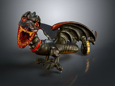 Mystical Game Movie Character Dragon With Red Eyes Open Mouth Wings And Golden Tail Tip 3d model