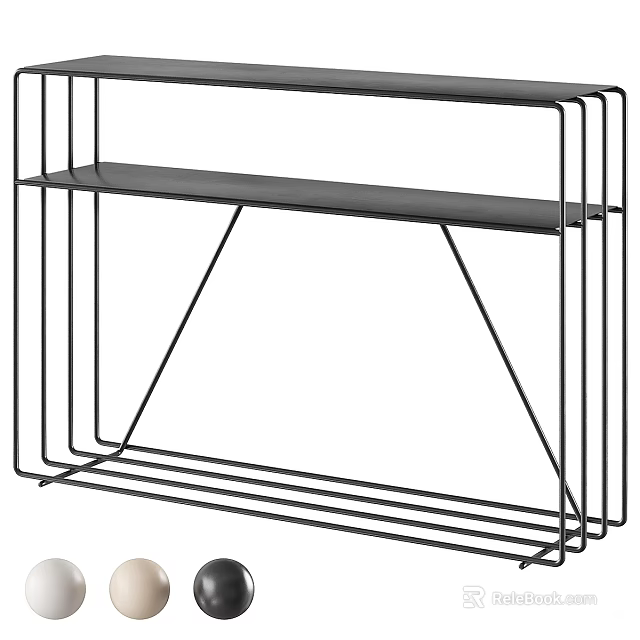 Modern Entryway Side Cabinet With Black Metal Frame And Wooden Storage Shelves 3d model 