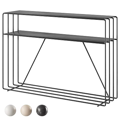 Modern Entryway Side Cabinet With Black Metal Frame And Wooden Storage Shelves 3d model
