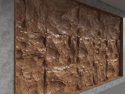 Rustic Brown Textured Stone Panel Background Wall Design For Interior Spaces 3d model
