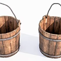 Rustic Decorative Ornament Set With Two Wooden Buckets Metal Hoops And Handles