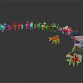 Various Colored Cow Breeds Arranged in Arc Formation with Central Orange Cow Standing Out