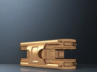Golden Metal Sculpture with Modern Geometric Design and Shiny Surface 3d model