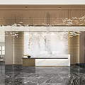 Modern Sales Office Interior Design With Marble Reception Desk And Decorative Pendant Lights
