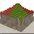 Colorful Fruit Pyramid Display Constructed With Wooden Crates Green Red Apples And Fresh Basket