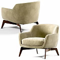 Modern Light Gray Single Sofa With Beige Fabric Wooden Legs And Ottoman