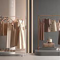 Modern Fashion Clothes Racks With Various Dresses Tops Skirts Shoes And Handbags