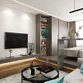 Modern Living Room Interior With TV Sofa Coffee Table And Bookshelf
