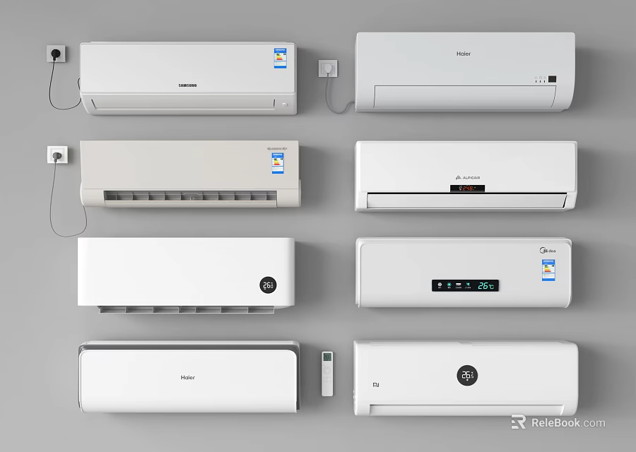 Different Wall Mounted Air Conditioner Fan Designs With Remote Control For Home Use 3d model 
