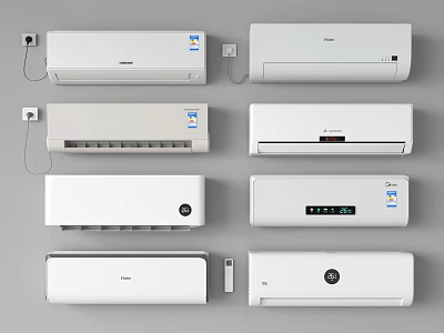 Different Wall Mounted Air Conditioner Fan Designs With Remote Control For Home Use 3d model