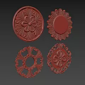 Golden Decorative Circular Embossed Discs With Floral Patterns And Intricate Designs 3d model