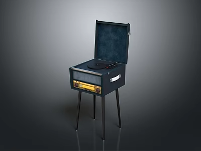 Vintage Black Record Player With Open Lid And Stand Legs Design 3d model