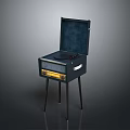 Vintage Black Record Player With Open Lid And Stand Legs Design