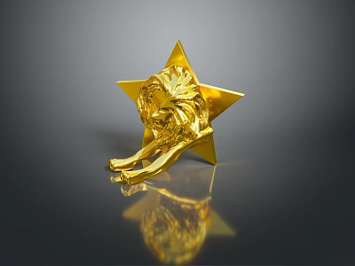 Luxurious Gold Star Shaped Furniture Decor With Lion Head Design And Shiny Surface 3d model