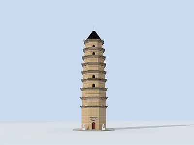 Traditional Chinese Pagoda with Multiple Stories Red Door and Black Spire Design 3d model