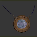 Elegant Copper Frame Necklace With Circular Pendant Carved Patterns Blue Cord And Central Light Stone