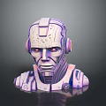 Futuristic Mechanical Robot Head 3D Model With Metallic Texture And Red Eyes