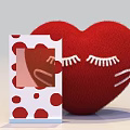 Cute Red Plush Heart Photo Spot With White Eyelashes And Polka Dot Frame