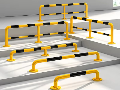 Yellow And Black Striped Road Guardrails For Traffic Safety Protection On Steps 3d model