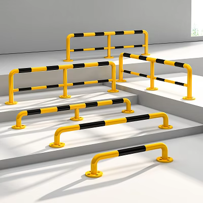 Yellow And Black Striped Road Guardrails For Traffic Safety Protection On Steps 3d model