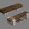 Rustic Wooden Stools With Stone Block Legs And Natural Wood Texture