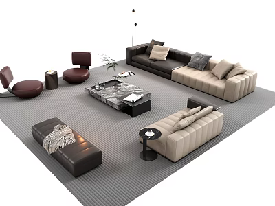 Modern Sectional Sofa And Coffee Table Set With Decorative Pillows Side Tables And Area Rug 3d model