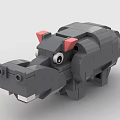 Gray Building Blocks Hippo Model With Red Ears Black Eyes And White Teeth