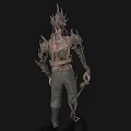 Dark Fantasy Game Movie Character With Spiked Head Thorny Body And Tattered Clothing Holding Dagger