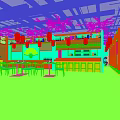 Elegant Japanese Restaurant Interior With Pink Cherry Blossoms Hanging Lanterns And Wooden Bar Counter