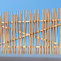 Golden Wooden Garden Fence Ornament Featuring Neat Structure and Blue Backdrop