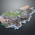 Detailed 3D Coastal Terrain Model With Rocky Cliffs Vegetation And Sand