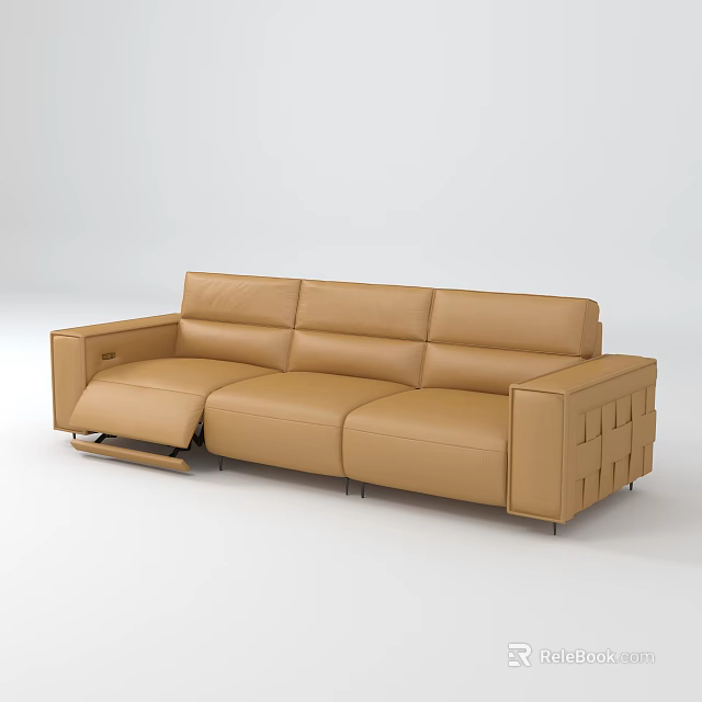 Tan Leather Sectional Sofa With Reclining Seats And Modern Comfortable Design 3d model