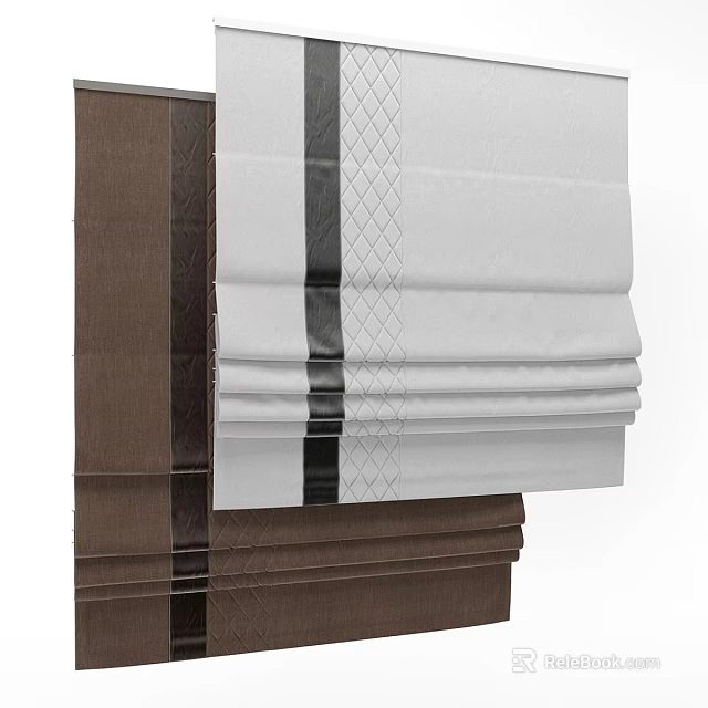 Stylish White And Brown Curtains With Black Stripes And Geometric Patterns 3d model