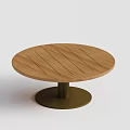 Modern Round Wooden Coffee Table With Striped Top And Sturdy Metal Base