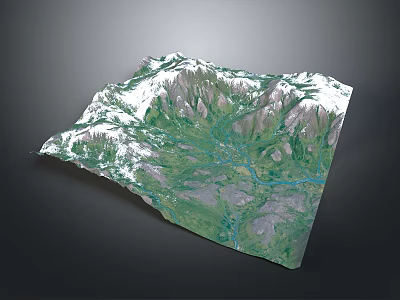 Scenic Mountain Landscape With Snow Capped Peaks Winding River Green Valleys And Lush Vegetation 3d model