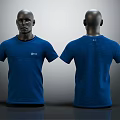 Mannequin Showcasing Blue Short Sleeve T-Shirt Front And Back View Design