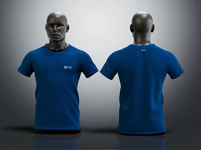 Mannequin Showcasing Blue Short Sleeve T-Shirt Front And Back View Design 3d model