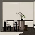 Modern Dining Table Set With Upholstered Chairs Wooden Stool And Flower Vase