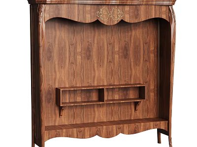 Traditional Decorative Walnut Wood Console Table With Carved Details And Open Shelves 3d model