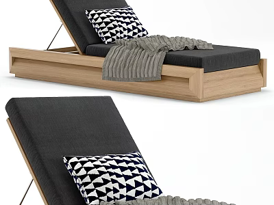 Modern Sofa Bench With Wooden Frame Black Cushion Black White Geometric Pillow And Gray Blanket 3d model