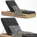 Modern Sofa Bench With Wooden Frame Black Cushion Black White Geometric Pillow And Gray Blanket