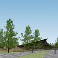 Modern Sales Office Building Exterior With Circular Roofs And Surrounding Trees