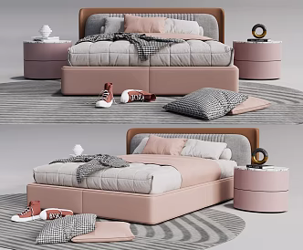 Modern Children's Bed Double Bedside Cabinet Ornaments 3d model
