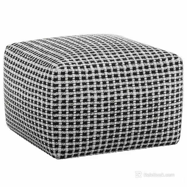 Square Black And White Checkered Fabric Stool For Living Room Home Decor 3d model 