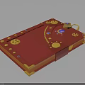 Red Book Shaped Decorative Object With Golden Gears Gemstones And Teapot