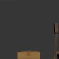 Simple Wooden Chair And Round Stool With Cardboard Box And Black Bucket